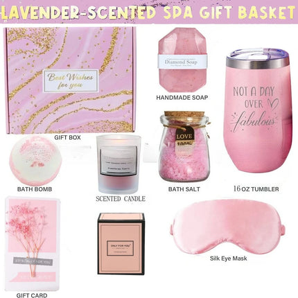 Gifts for Ladies ,Mom, Wife,Girlfriend, Sister-Happy Birthday,Christmas,Valentine's Day,Mothers Day-Lavender Spa Gift Basket Set