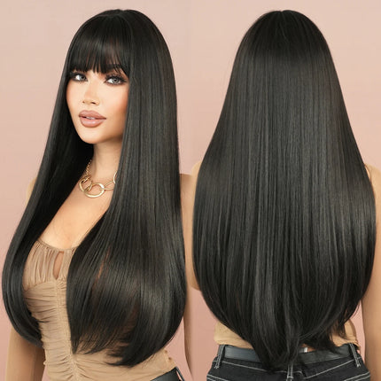 Long Straight Ombre Blonde Wig with Bangs