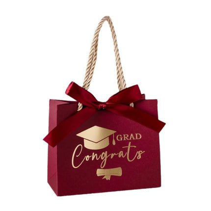 Graduation Gift Bag Gold Foil Congrats Grad Cap Paper Box with Rope Handle Ribbon Bow for Candy Party Favor Wholesale