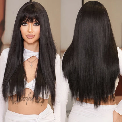 Long Straight Ombre Blonde Wig with Bangs