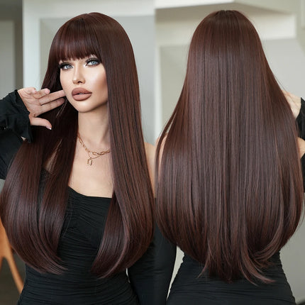 Long Straight Ombre Blonde Wig with Bangs