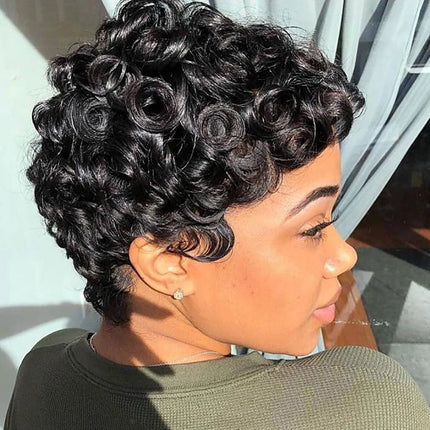 Short Deep Curly Pixie Cut Brazilian Human Hair Wig