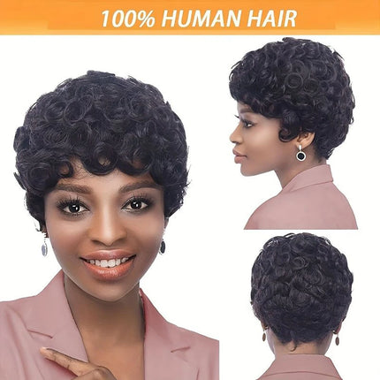 Short Deep Curly Pixie Cut Brazilian Human Hair Wig