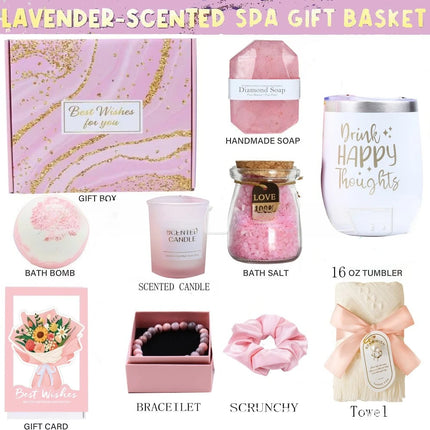 Gifts for Ladies ,Mom, Wife,Girlfriend, Sister-Happy Birthday,Christmas,Valentine's Day,Mothers Day-Lavender Spa Gift Basket Set