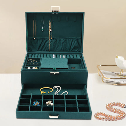 3-Tier Velvet Jewelry Box Organizer | Luxury Green Jewelry Storage Case