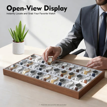 Large 30-Slot Wooden Watch Box Organizer | Premium Watch Collection Display Case