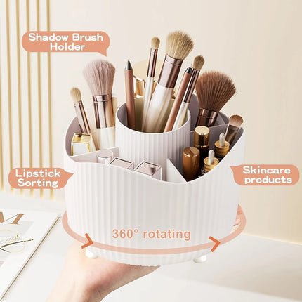 360° Rotating Cosmetic Organizer – 5-Compartment Makeup Brush & Lipstick Holder