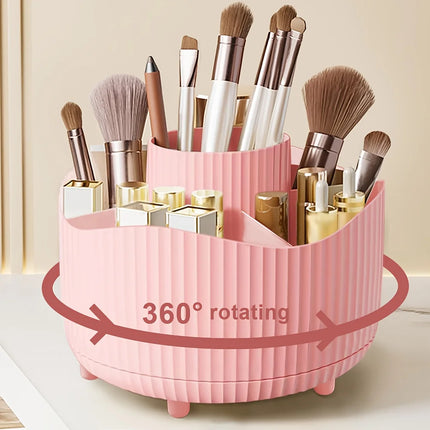 360° Rotating Cosmetic Organizer – 5-Compartment Makeup Brush & Lipstick Holder