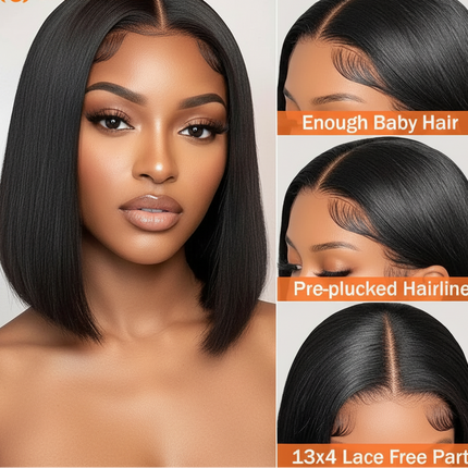Glueless Straight Lace Front Human Hair Bob Wig