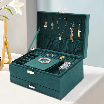 3-Tier Velvet Jewelry Box Organizer | Luxury Green Jewelry Storage Case