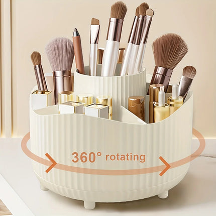 360° Rotating Cosmetic Organizer – 5-Compartment Makeup Brush & Lipstick Holder