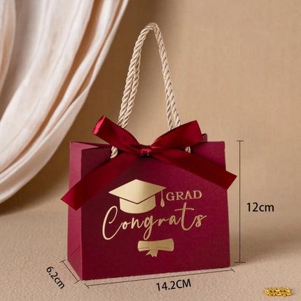 Graduation Gift Bag Gold Foil Congrats Grad Cap Paper Box with Rope Handle Ribbon Bow for Candy Party Favor Wholesale