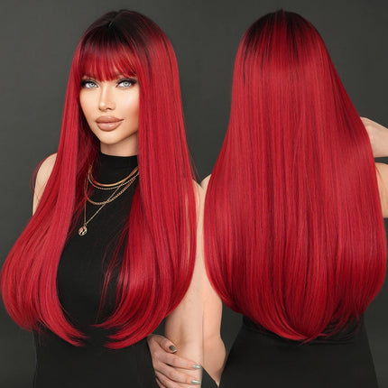 Long Straight Ombre Blonde Wig with Bangs