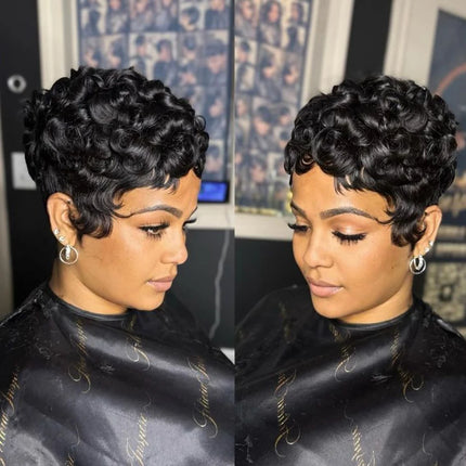 Short Deep Curly Pixie Cut Brazilian Human Hair Wig