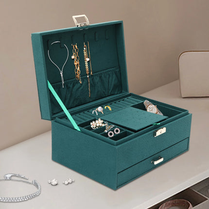 3-Tier Velvet Jewelry Box Organizer | Luxury Green Jewelry Storage Case